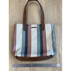 Frye and Co Multicolored Striped Tote Bag Handbag Vegan Faux Leather NWOT